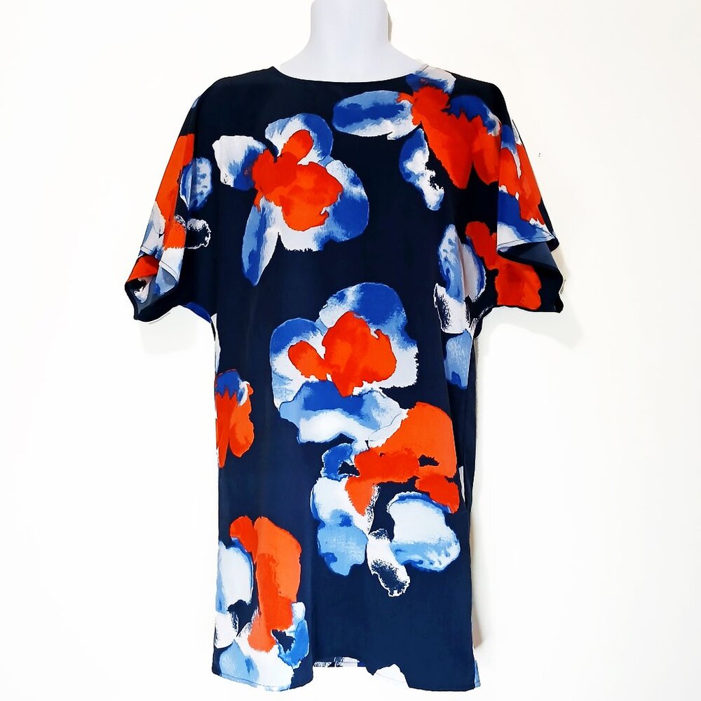 H Halston Women Floral Butterfly Sleeve Kaftan Style Flowy Dress Size XS/TP